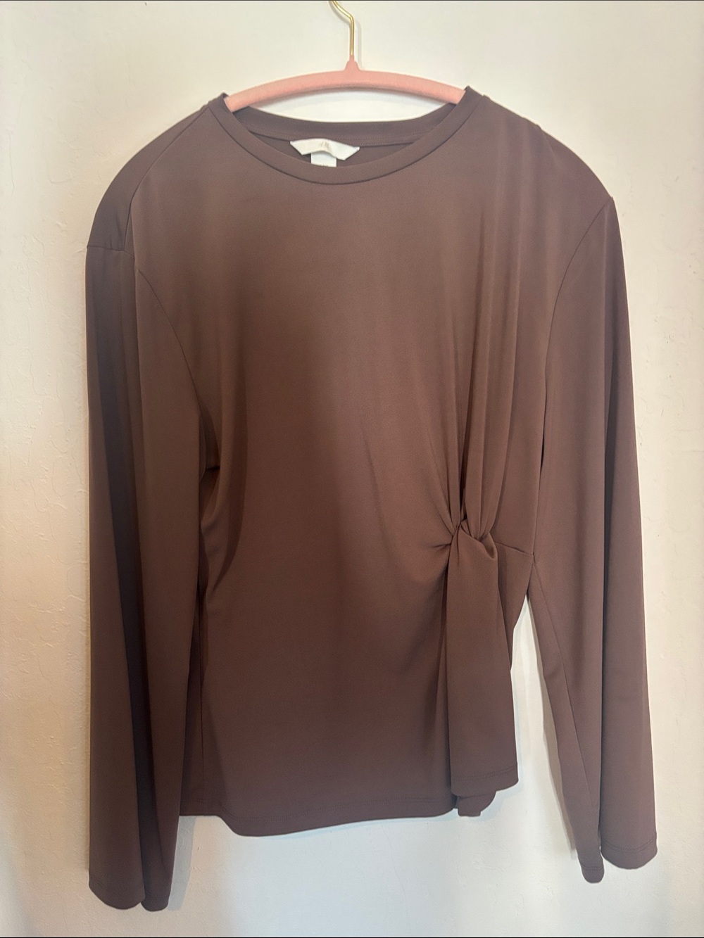 H&M Chocolate Brown Long Sleeve Knot-Accent Tee